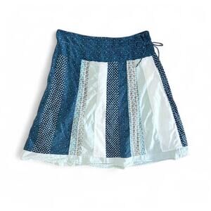 Y2K American Eagle Blue & Cream A-Line Patchwork Boho Tie Side Cotton Skirt 8